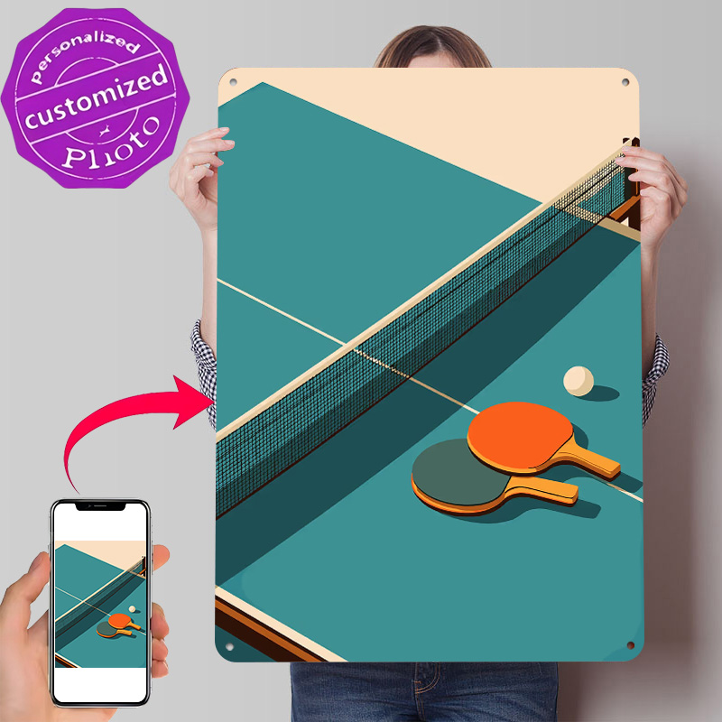 Table Tennis Illustration - Póster Metálico con Textura 3D de
